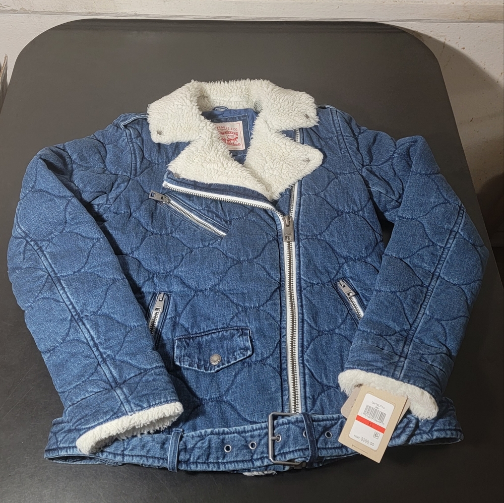 Levi's Women's Levi's Acid Washed Belted Sherpa Moto Denim Jacket